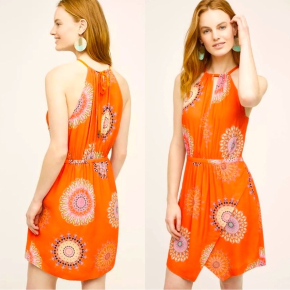Floreat Dresses & Skirts - Anthropologie livia halter print medallion motif Orange Floral Mini Dress 10